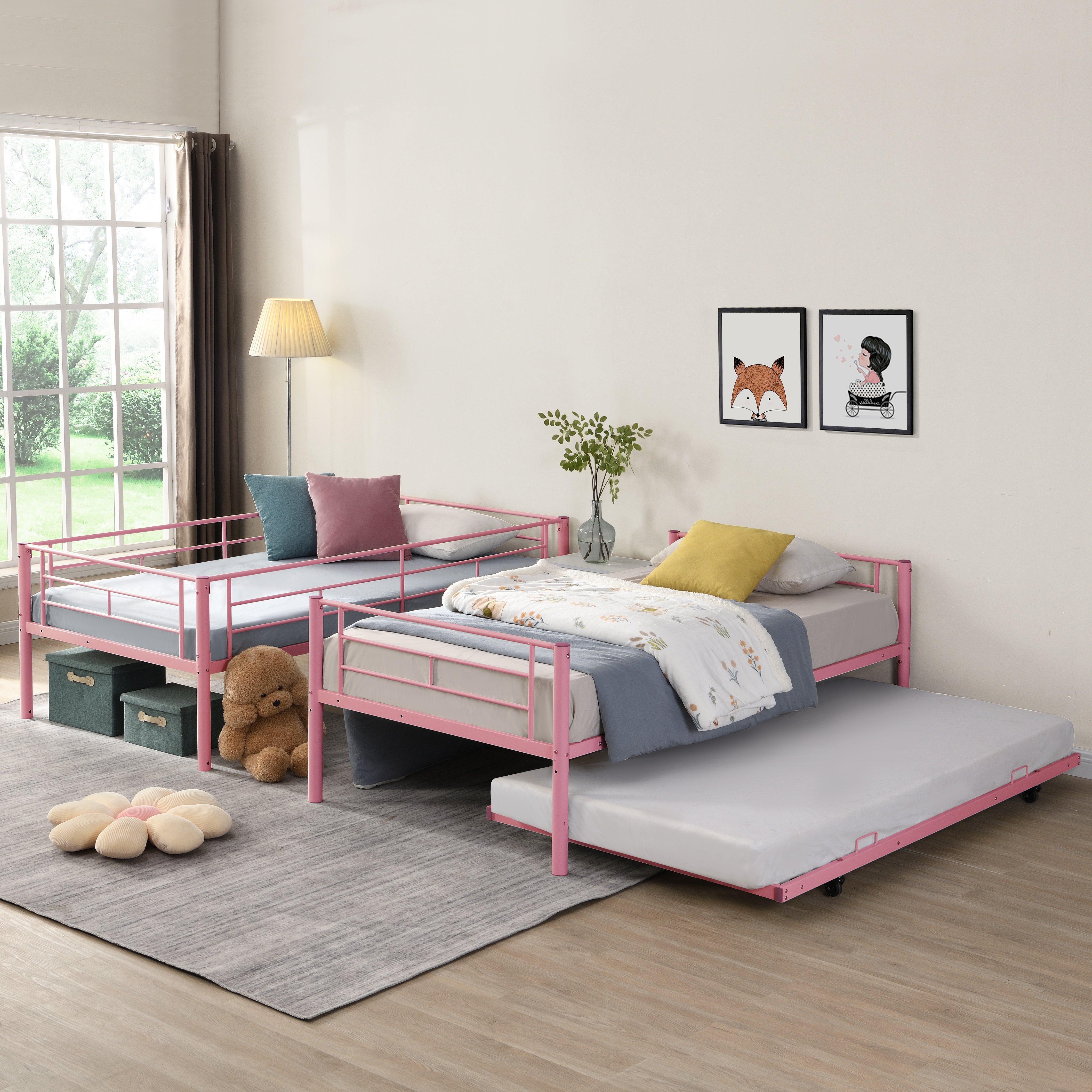 Twin Metal Bunk Bed with Trundle