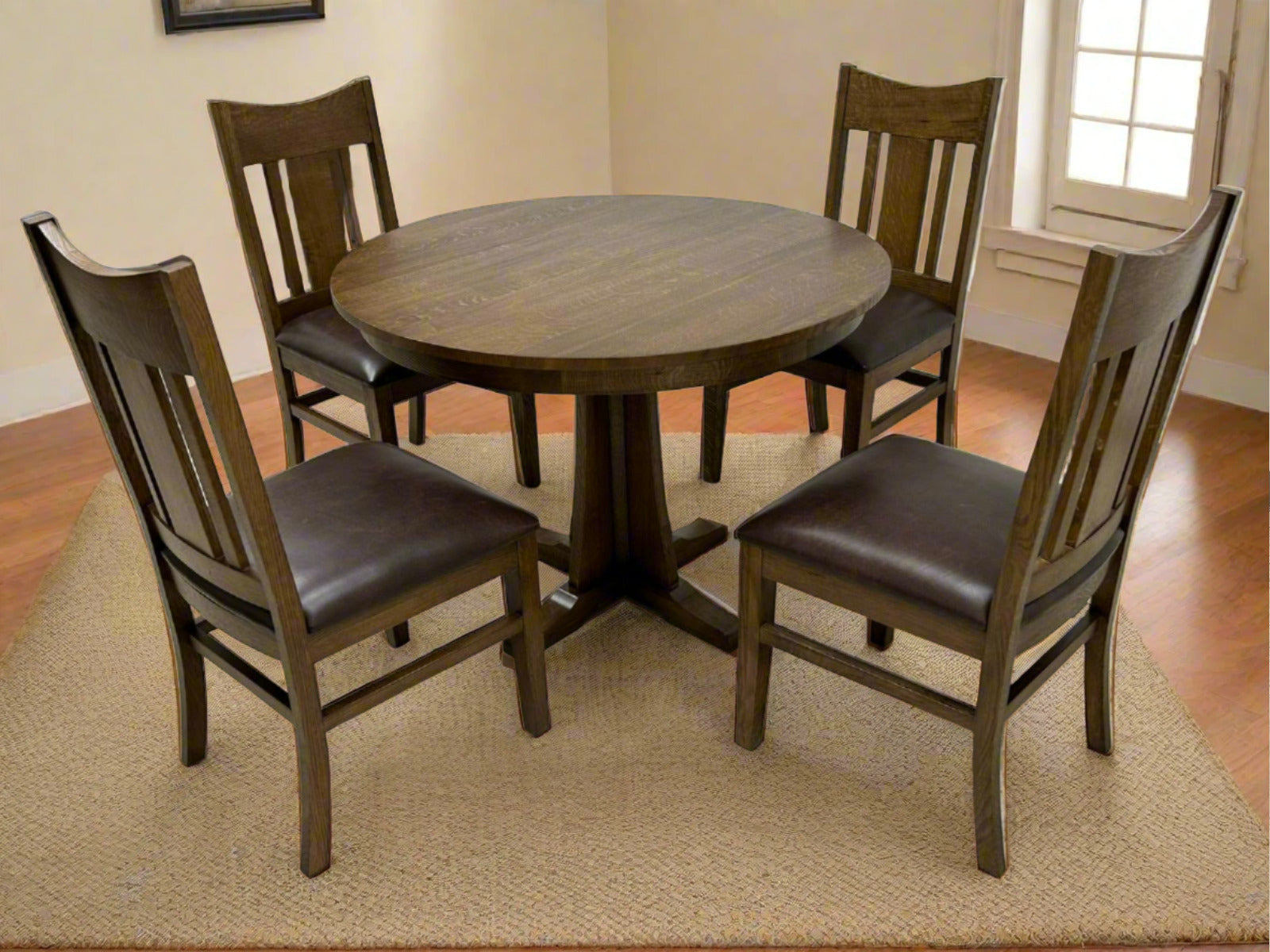 Mission Quarter Sawn Oak Round Dining Table Set - 40