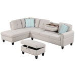 98 Inches Sectional Sofa Couch with Movable Storage Ottoman and Linen Fabric Backs