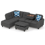 98 Inches Sectional Sofa Couch with Movable Storage Ottoman and Linen Fabric Backs