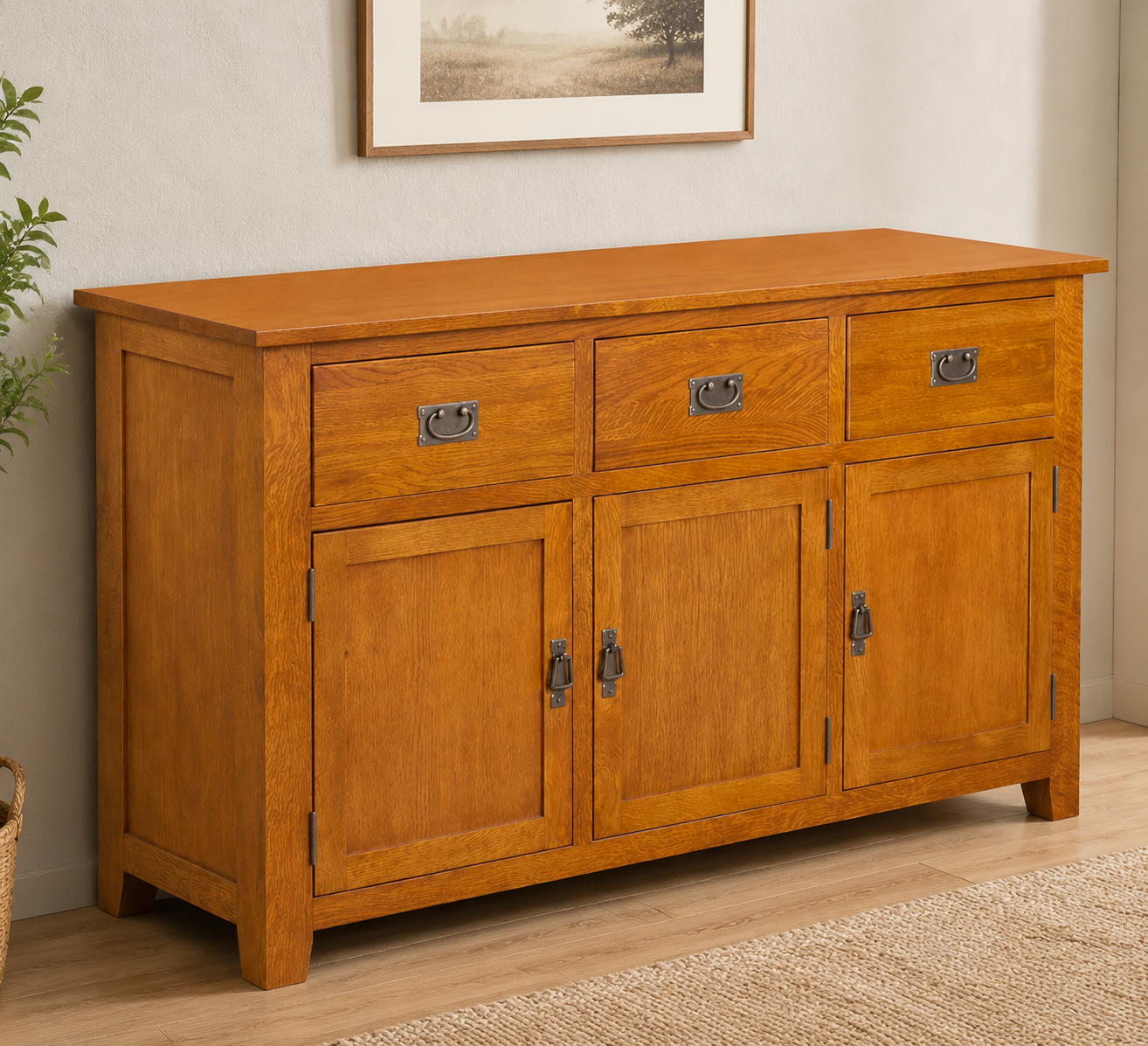 Mission Solid Oak 3 Drawer 3 Door Sideboard - Michael's Cherry (MC-A) - 59