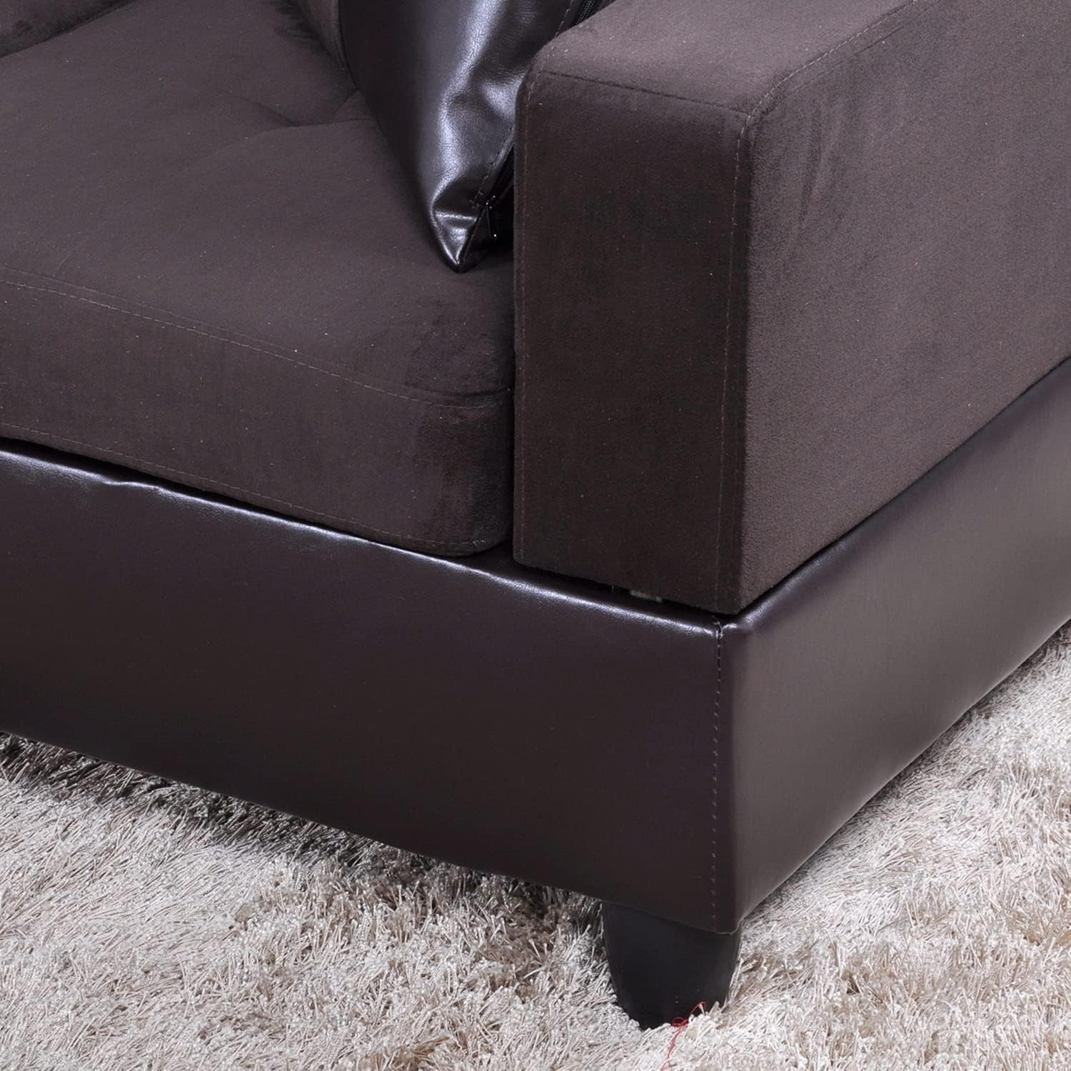 Ponliving Espresso L Shaped Sectional Sofa Set Left Hand Facing