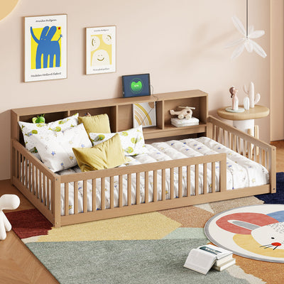 Wood Twin XL Bed with Storage Cabinets