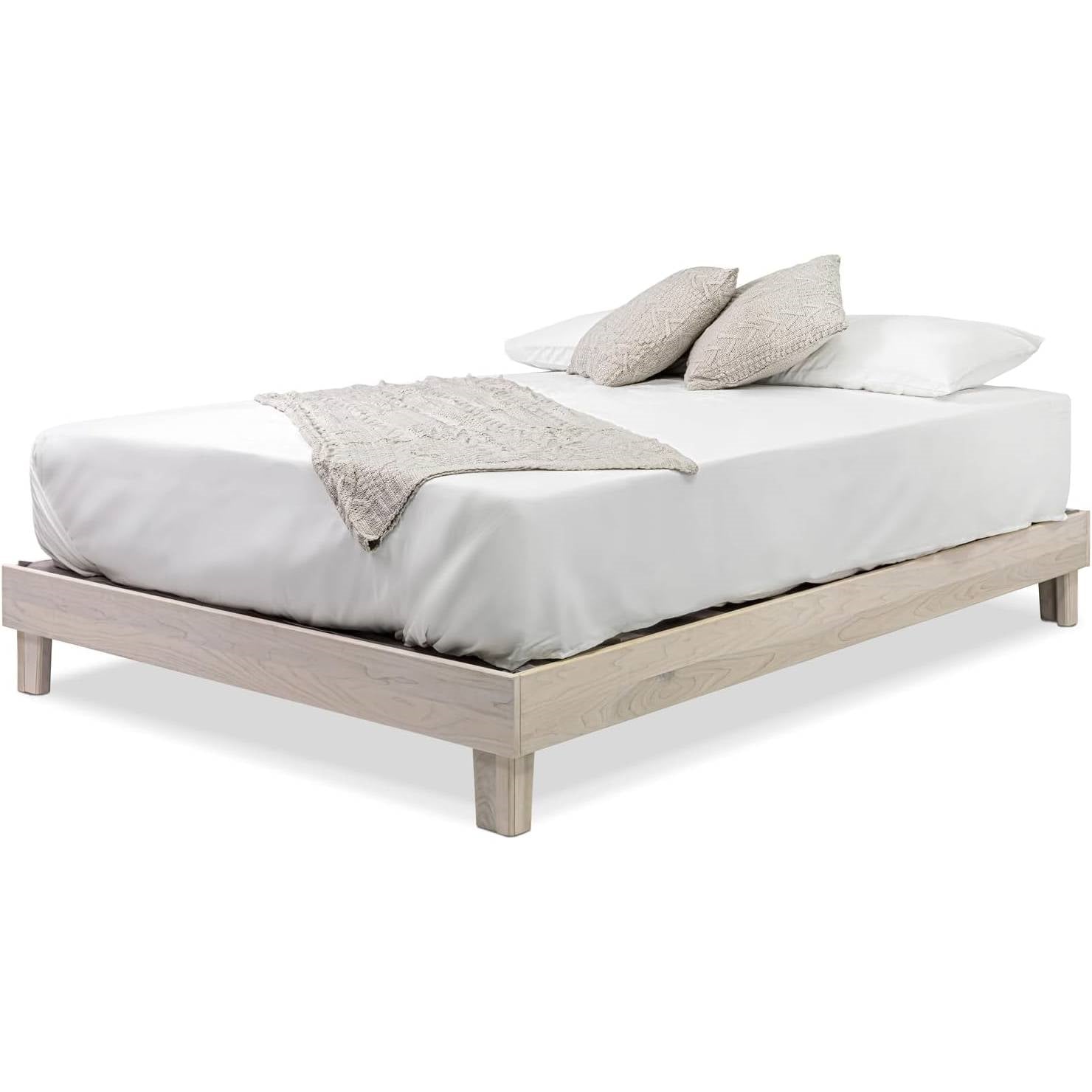 King size Solid Wood Heavy Duty Platform Bed Frame in Off-White - Made In USA