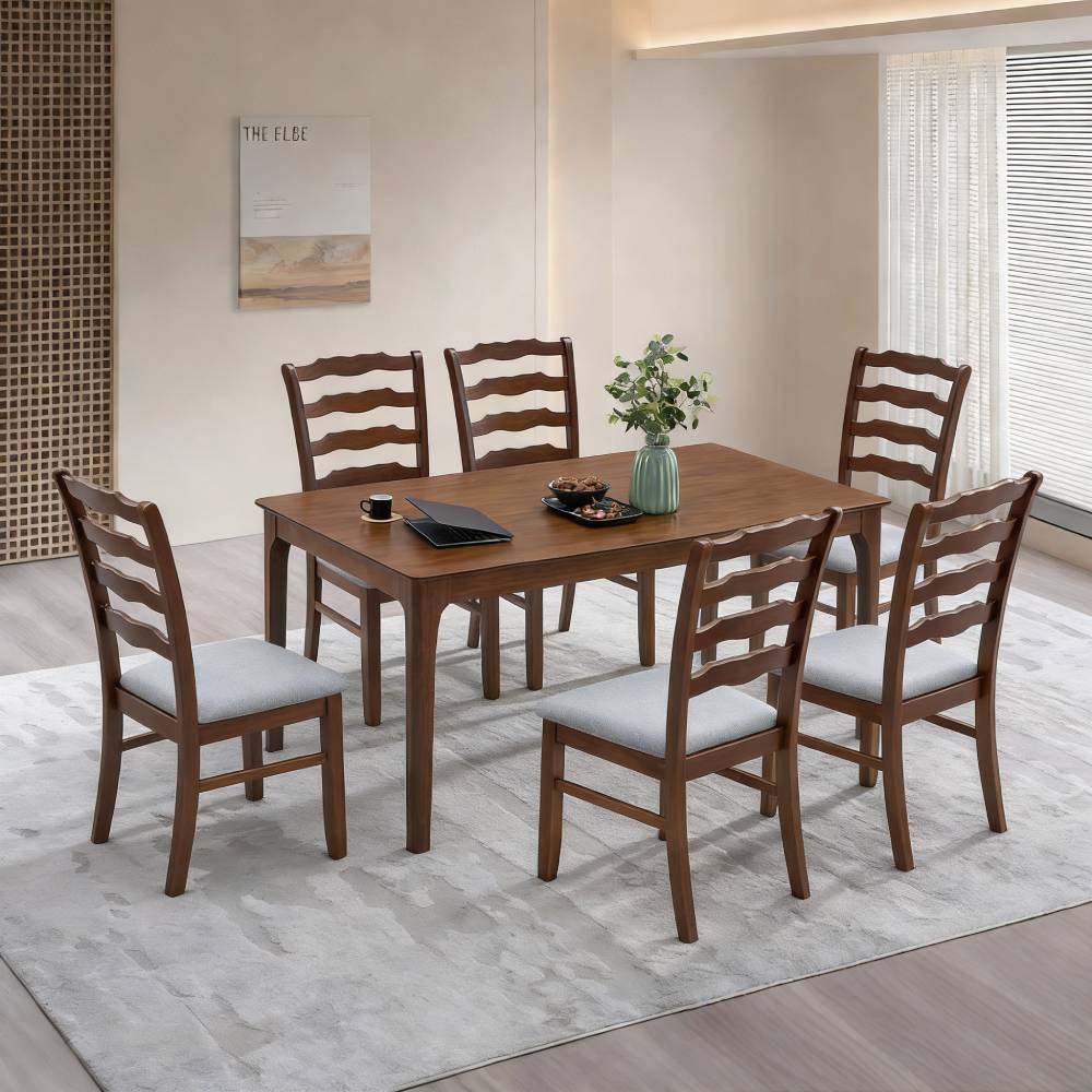 Farmhouse Dining Table Set with Upholstered Chairs for 4–6