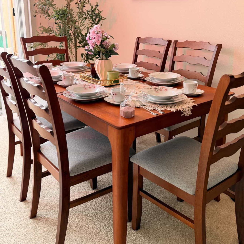 Farmhouse Dining Table Set with Upholstered Chairs for 4–6