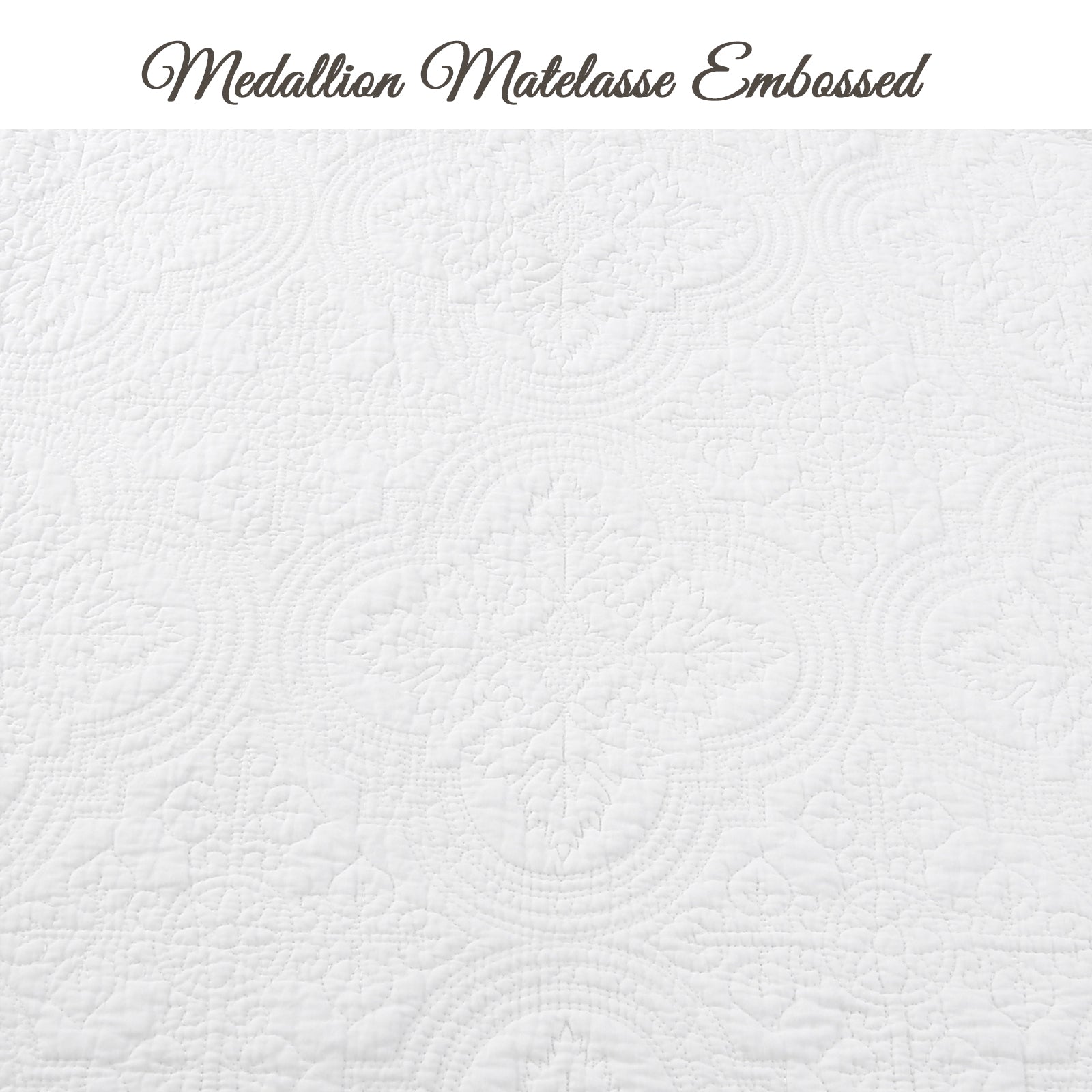 Serenity White Victorian Scalloped Medallion Floral Pure Solid Cotton Reversible Quilt Bedding Set