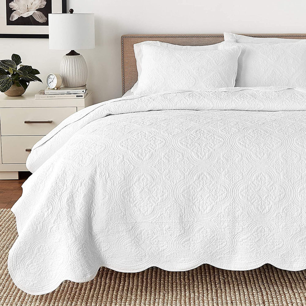 White Victorian Pure 100% Cotton Reversible Quilt Bedding Set