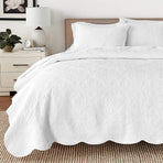 White Victorian Pure 100% Cotton Reversible Quilt Bedding Set