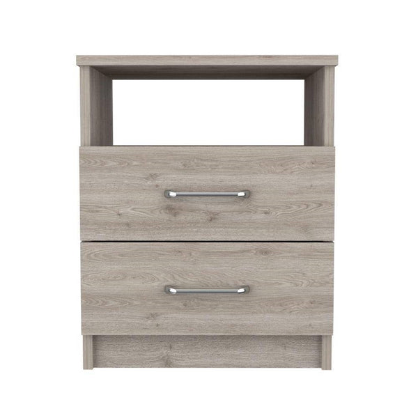 Modern 2-Drawer Nightstand in Beige Wood Finish