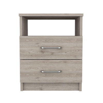 Modern 2-Drawer Nightstand in Beige Wood Finish