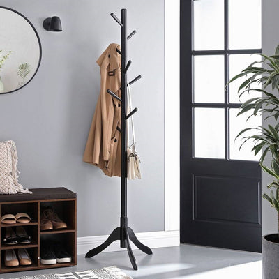 Solid Wood Modern Coat Rack in Black Finish