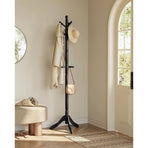 Solid Wood Coat Rack with 10 Hooks in Black Finish