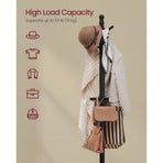 Solid Wood Coat Rack with 10 Hooks in Black Finish