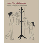 Solid Wood Coat Rack with 10 Hooks in Black Finish
