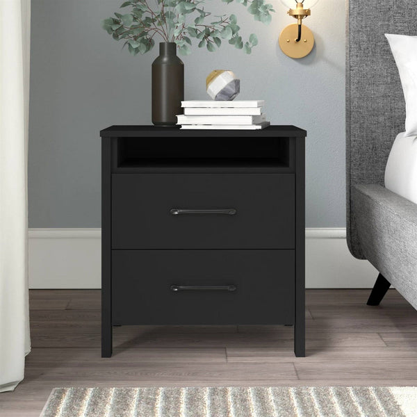 Modern 2-Drawer Nightstand in Black Wood Finish