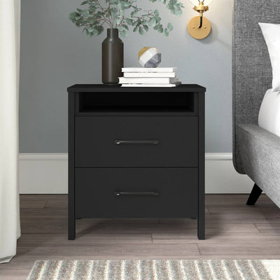 Modern 2-Drawer Nightstand in Black Wood Finish
