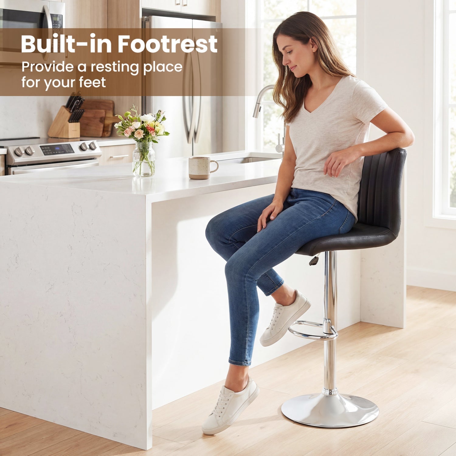 Bar Stools Set of 2 Adjustable Swivel Barstools with Back and Footrest