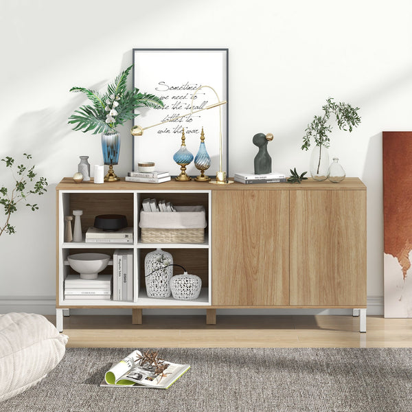 63 Inches Buffet Sideboard with 4 Compartments and Push-to-Open Cabinet