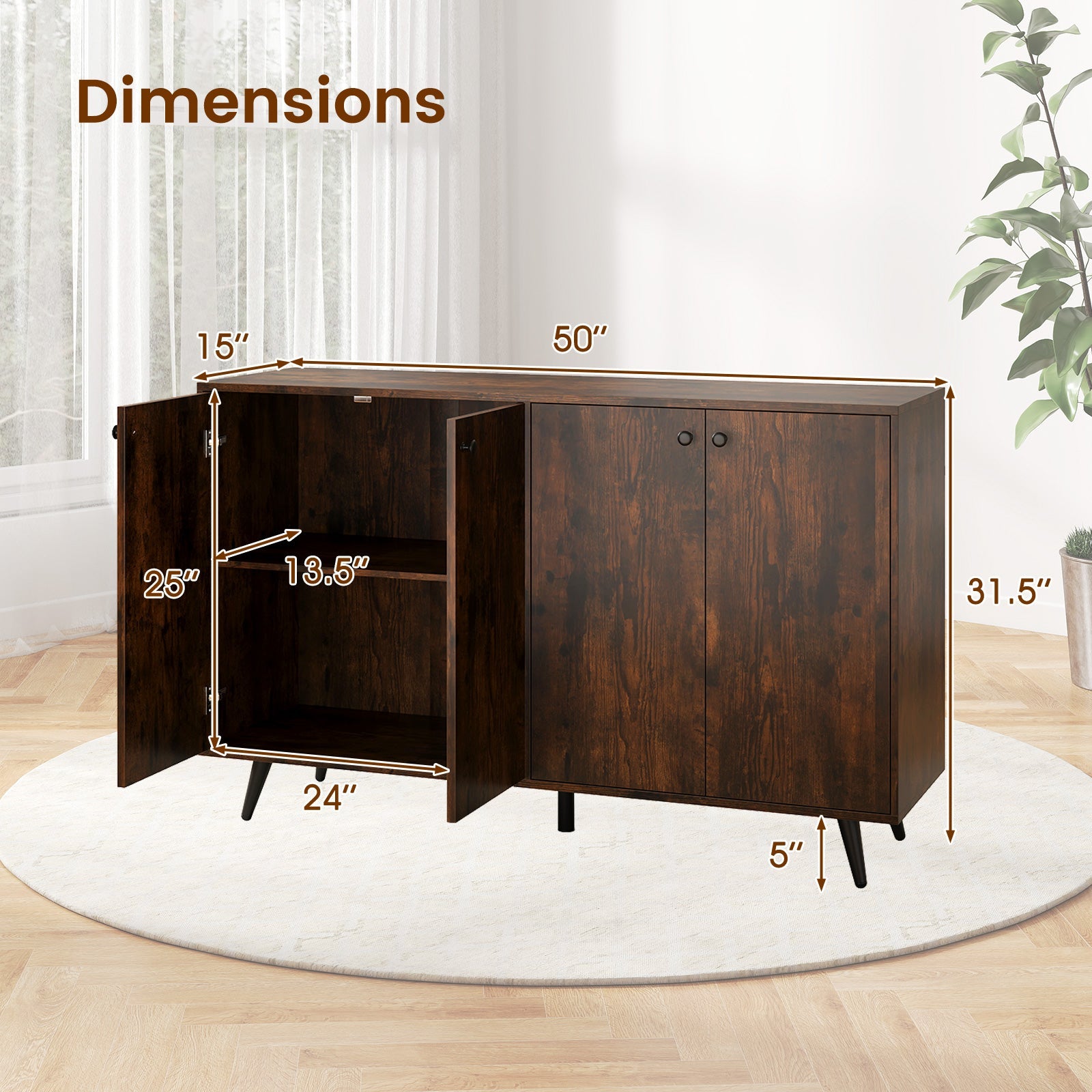 Buffet Sideboard Mid Century Modern Storage Cabinet with Adjustable Shelves