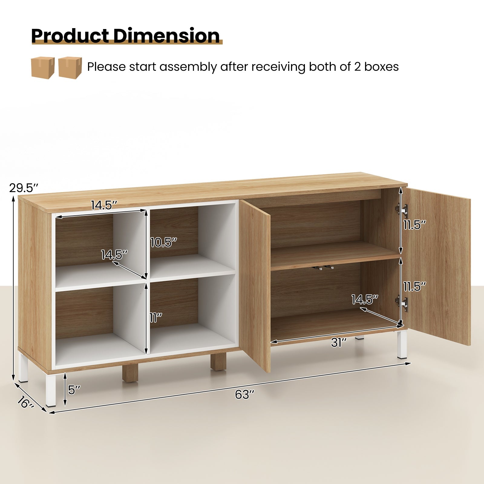 63 Inches Buffet Sideboard with 4 Compartments and Push-to-Open Cabinet