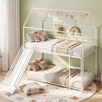 Bunk Bed Twin Over Twin House Bunk Bed Frame with Metal Slats