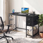 Computer Desk with Charging Station and 2 Fabric Drawers for Small Spaces