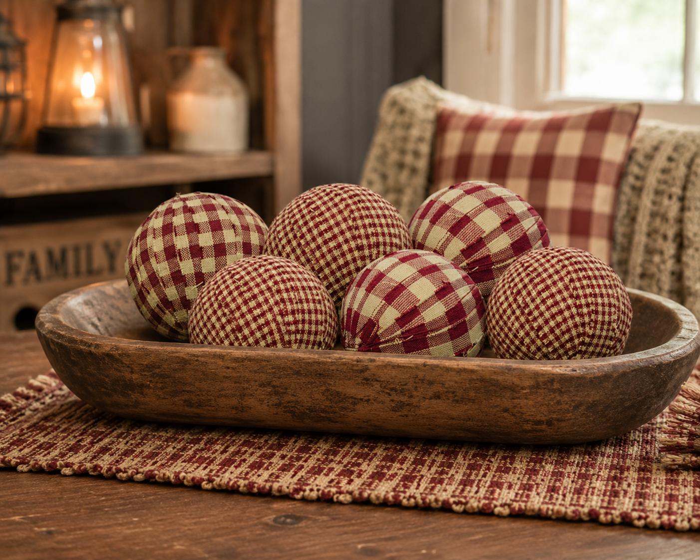 Set of 6 Burgundy Rag Balls