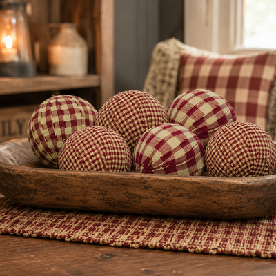 Set of 6 Burgundy Rag Balls