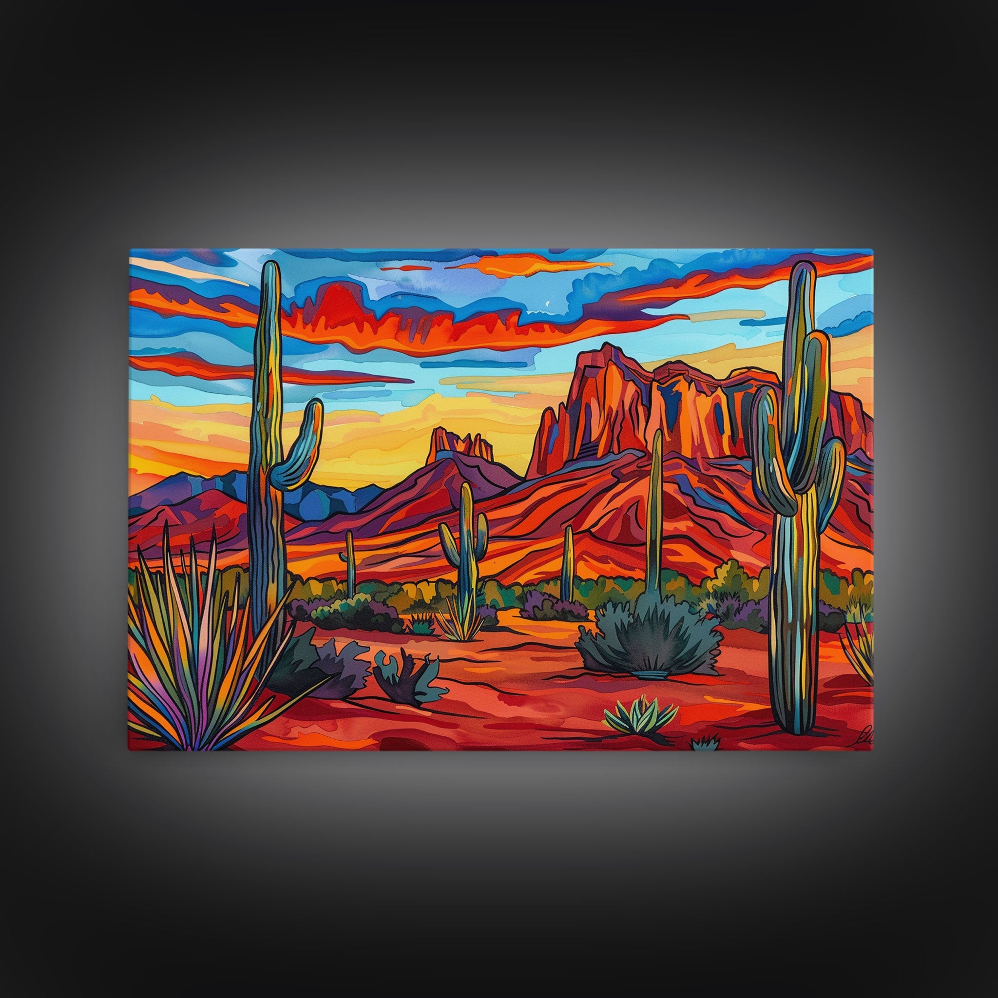 Retro Style Desert Landscape Painting Print