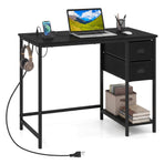 Computer Desk with Charging Station and 2 Fabric Drawers for Small Spaces