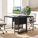 Computer Desk with Charging Station and 2 Fabric Drawers for Small Spaces