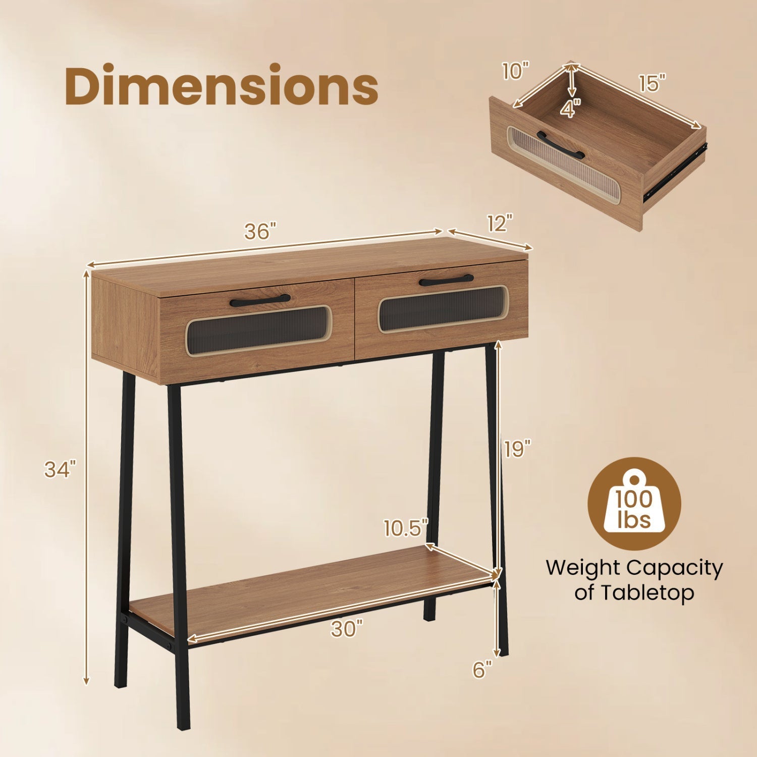 Console Table with LED Lights and Open Shelf - Natural