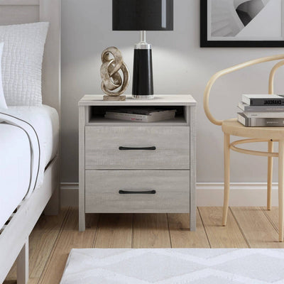 Farmhouse Bedroom 2-Drawer Nightstand in Grey Wood Finish