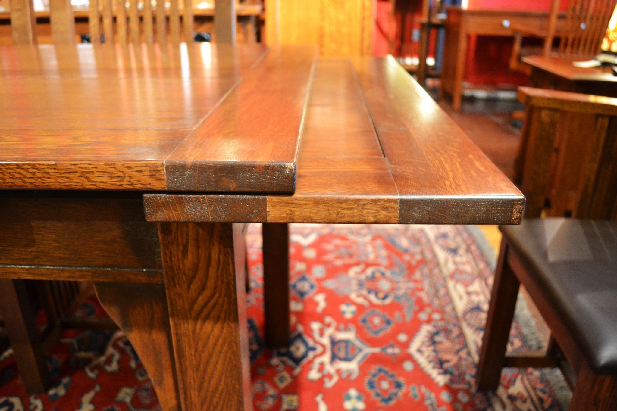Mission Style Oak Stow Leaf Dining Table