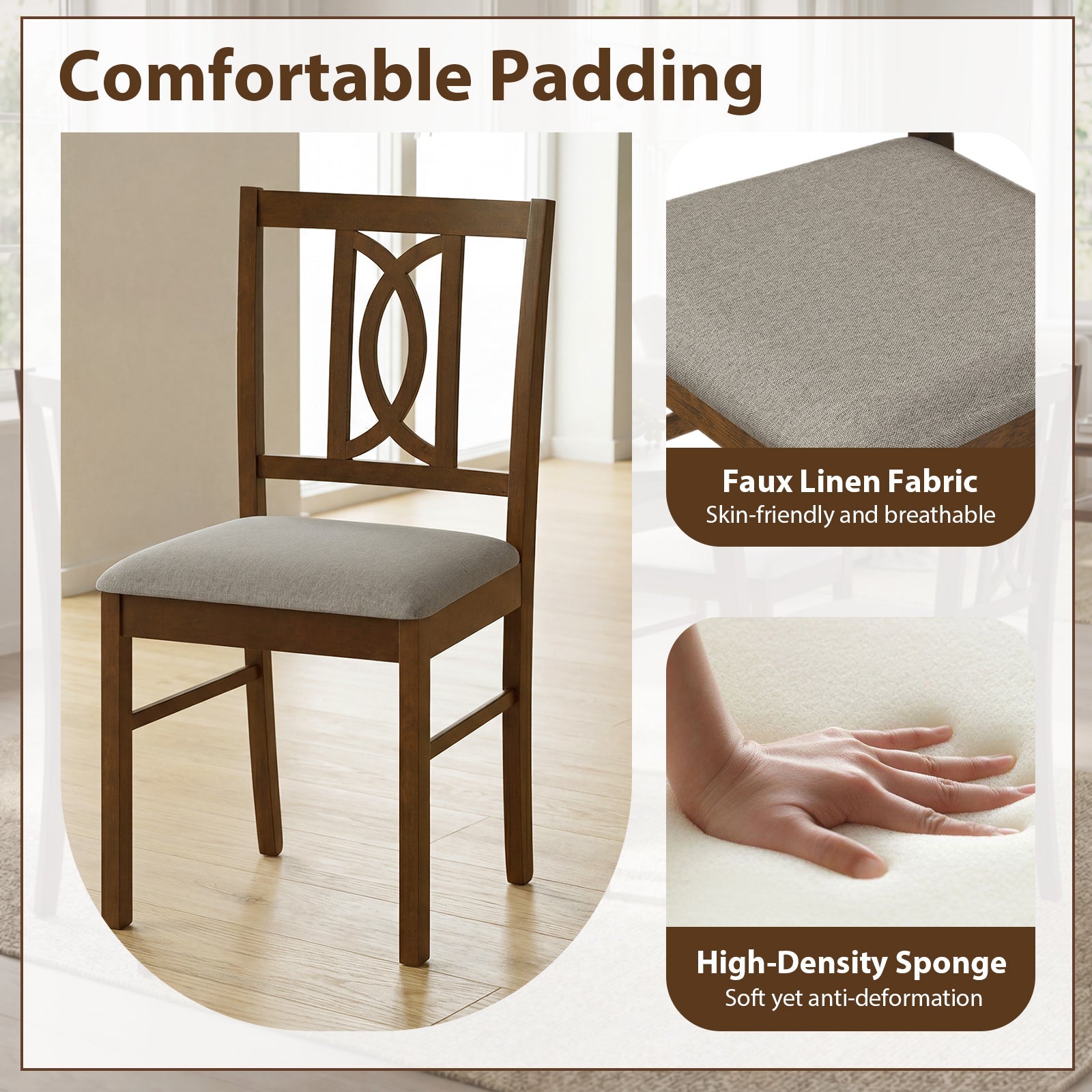 Dining Chairs Set of 2 Rubber Wood Dining Chairs