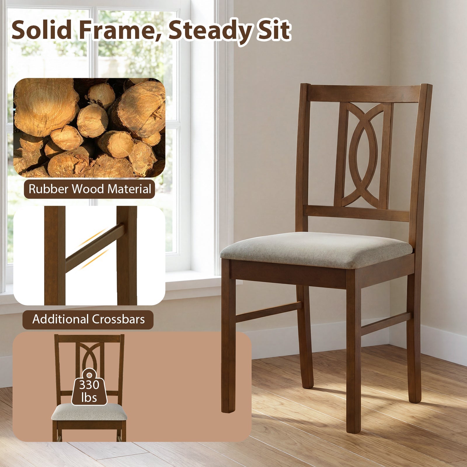 Dining Chairs Set of 2 Rubber Wood Dining Chairs