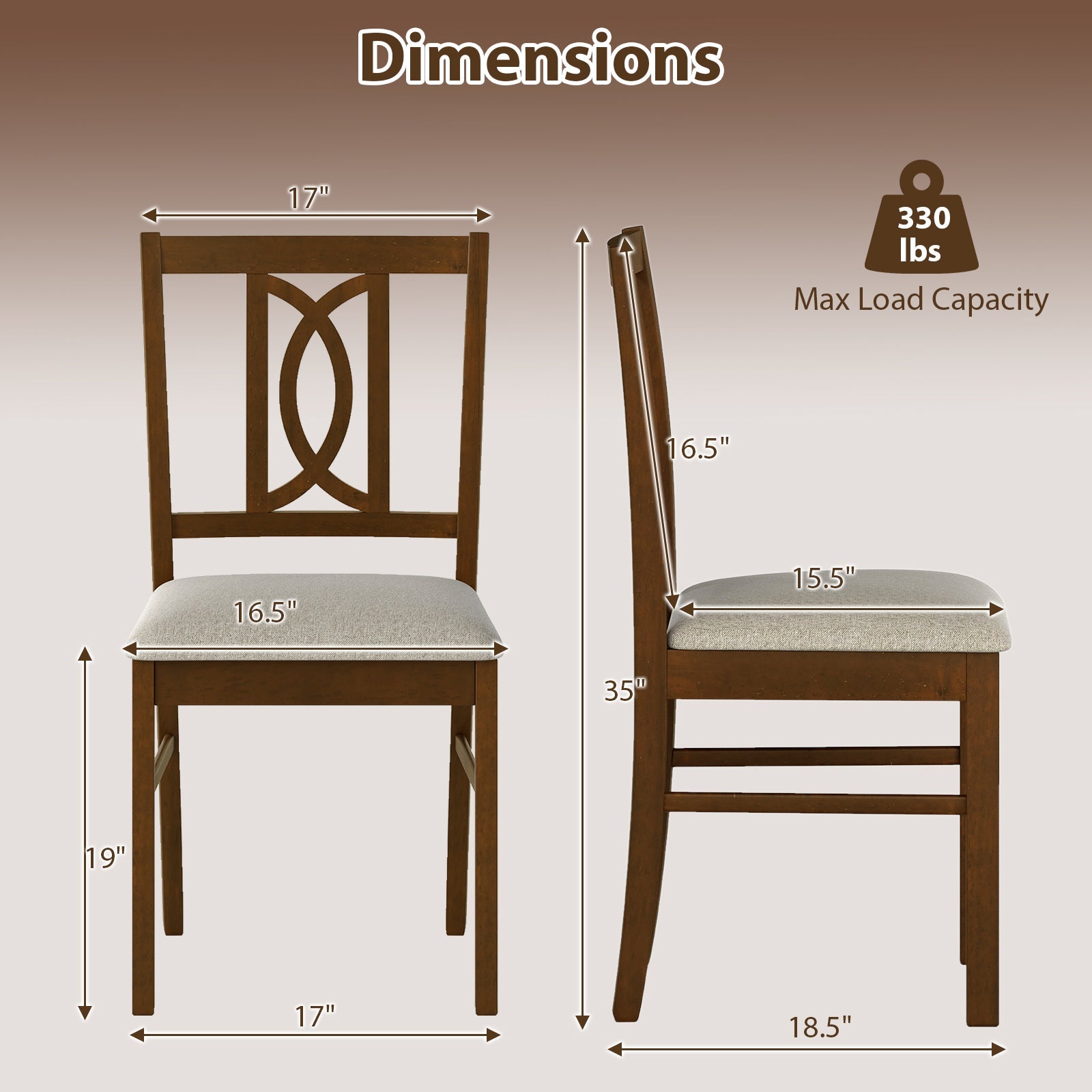 Dining Chairs Set of 2 Rubber Wood Dining Chairs