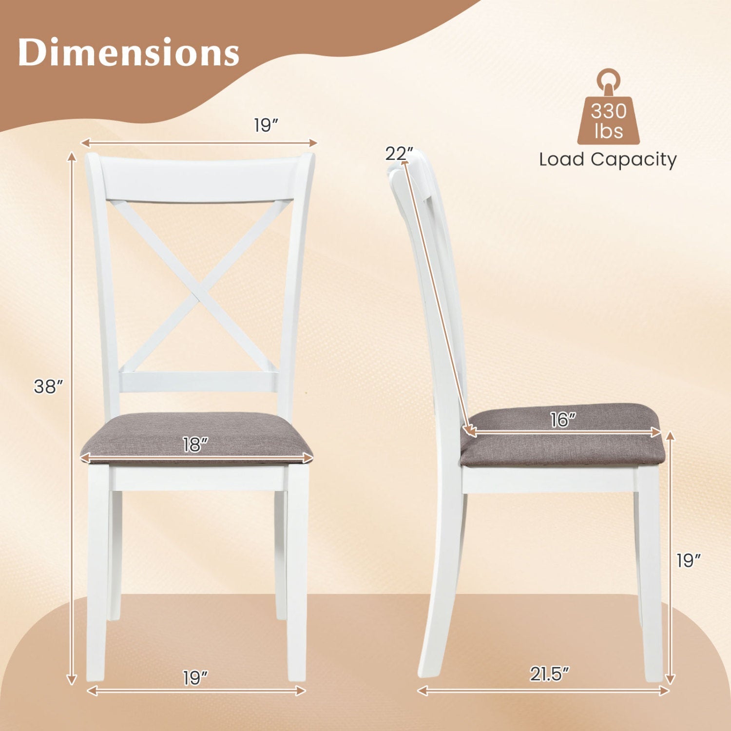 Dining Chairs Set of 2 Rubber Wood Dining Chairs