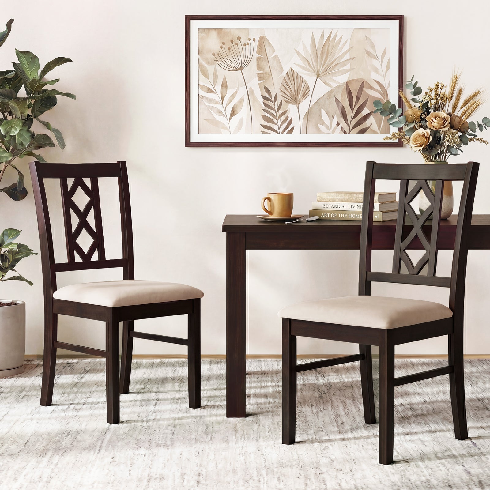 Dining Room Chairs Set of 2 Rubber Wood Dining Chairs