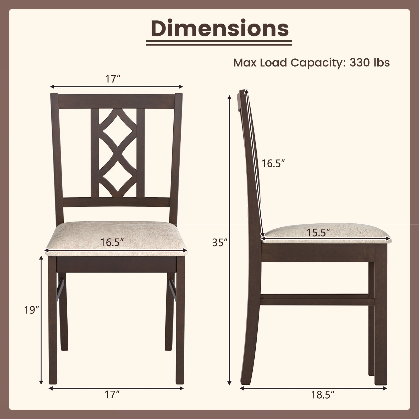 Dining Room Chairs Set of 2 Rubber Wood Dining Chairs