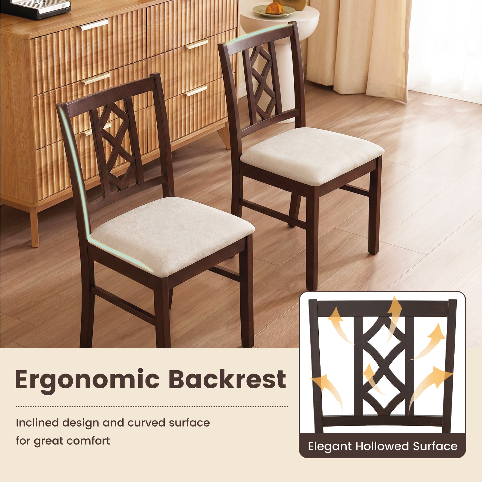 Dining Room Chairs Set of 2 Rubber Wood Dining Chairs