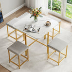 5-Piece Dining Table Set with 4 Upholstered Stools