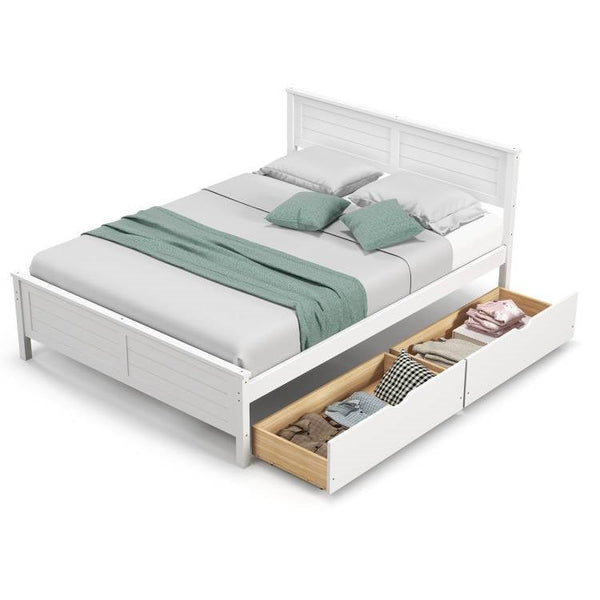 Full Size White Bed with 2 Storage Drawers