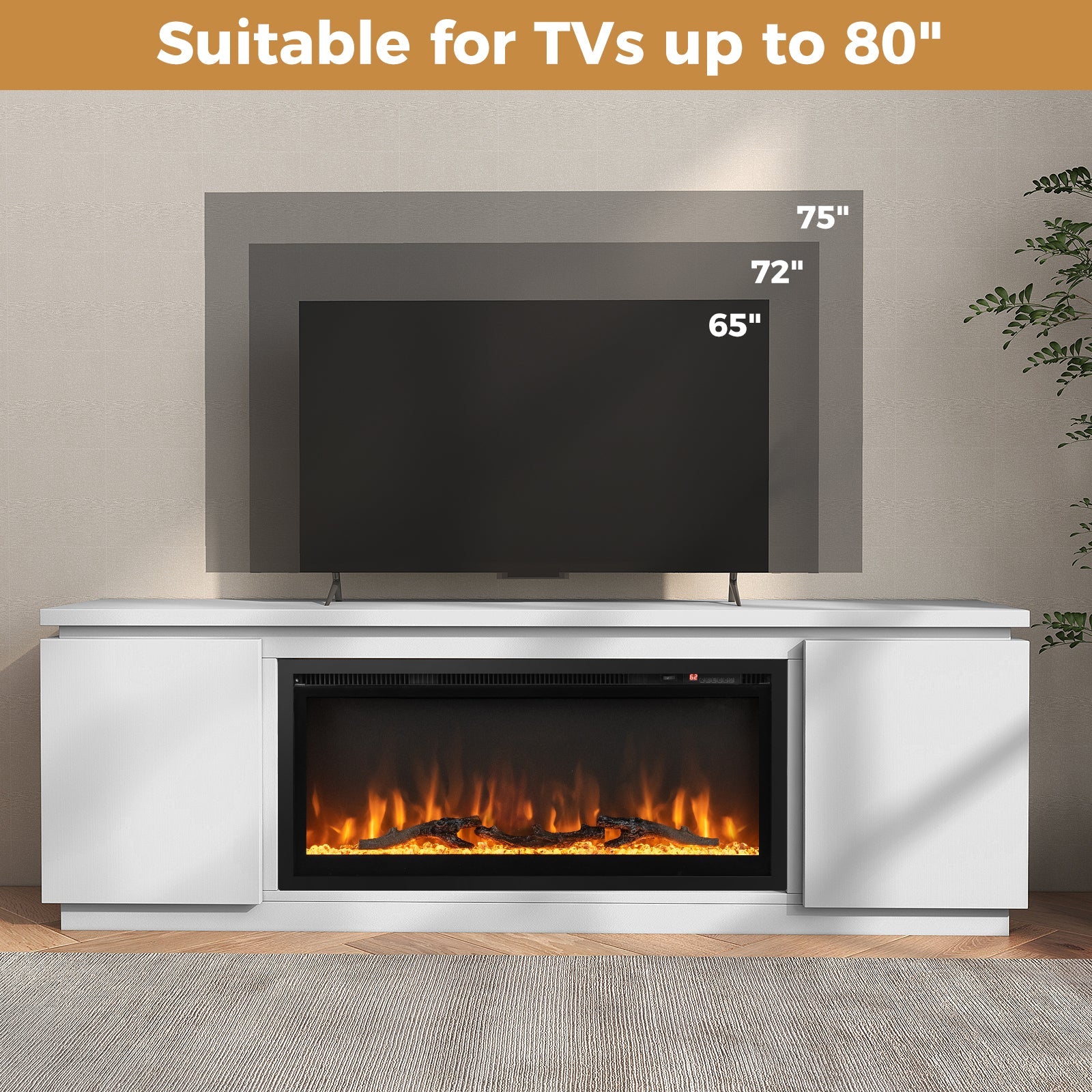 Fireplace TV Stand for TVs up to 80 Inch with 3 Adjustable Shelves