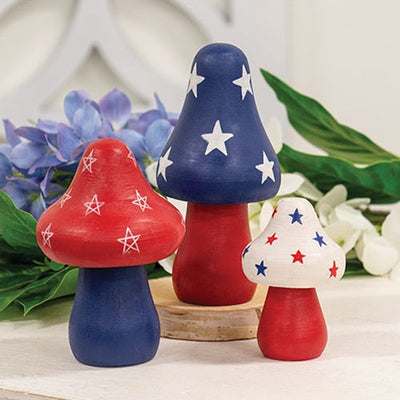 Set of 3 Wooden Americana Mushroom Sitters