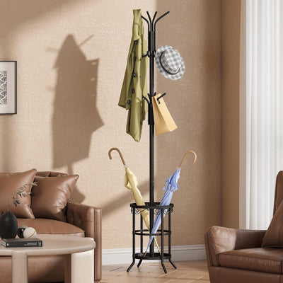 Metal Coat Rack Hall Tree with Umbrella Stand