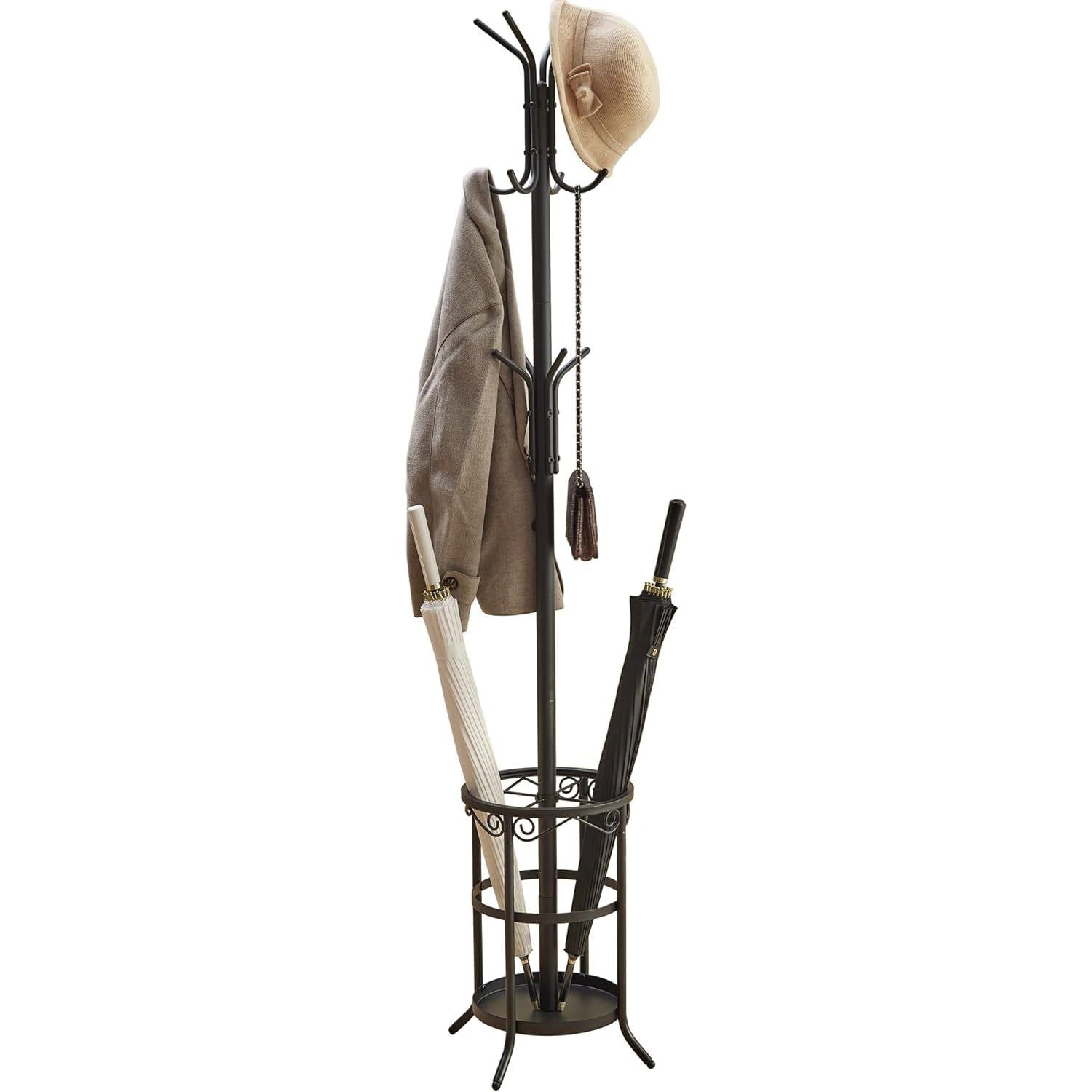Metal Coat Rack Hall Tree with Umbrella Stand