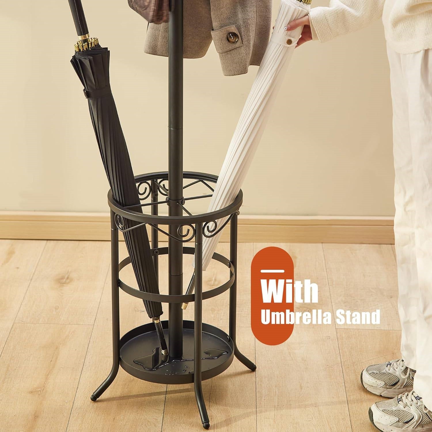 Metal Coat Rack Hall Tree with Umbrella Stand