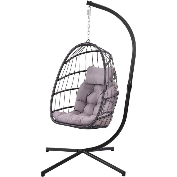 Grey Indoor/Outdoor Wicker Rattan Aluminum Frame Swing Egg Chair